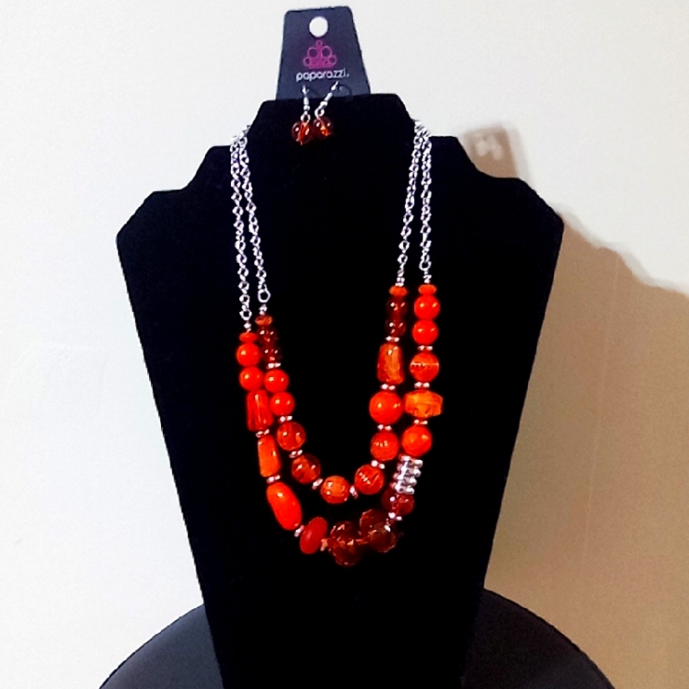 Paparazzi orange Beaded Necklace Set